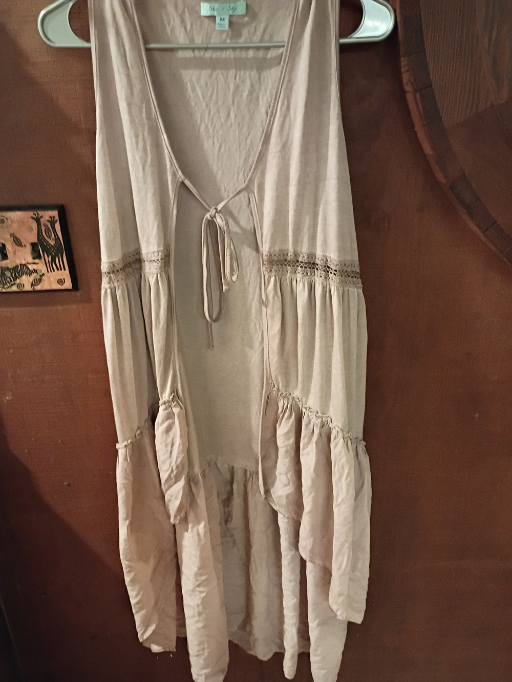 She + Sky Beige Cream Sleeveless Ruffle Vest